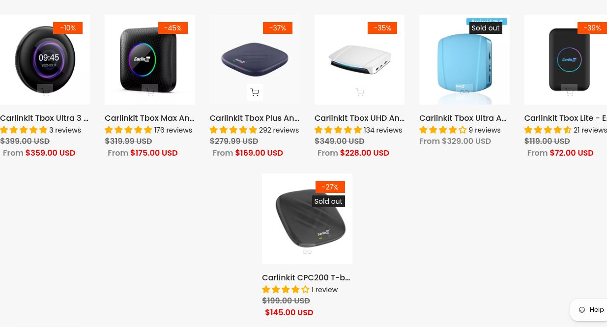 CarlinKit's own store pricing: -10% Carlinkit Tbox Ultra 3 CarPlay AI Box with Android 15.0 System 3 reviews $399.00 USDFrom $359.00 USD…