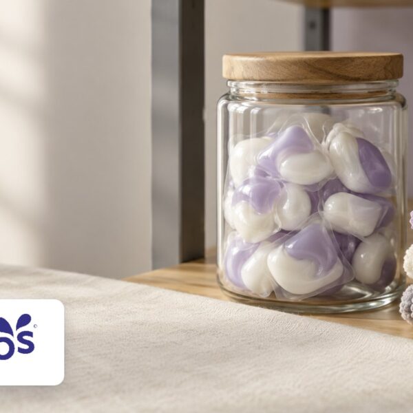 Dropps logo with glass jar of cleaning pods